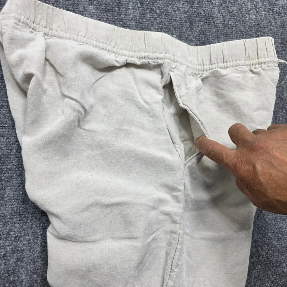 HM Linen Blend Wide Leg Drawstring Pants Beige Oatmeal‎ Melange Large Women's
